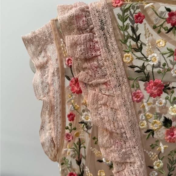 Needle & Thread Lattice Rose Mini Dress In Blush, Size‎ 4 - Picture 5 of 12